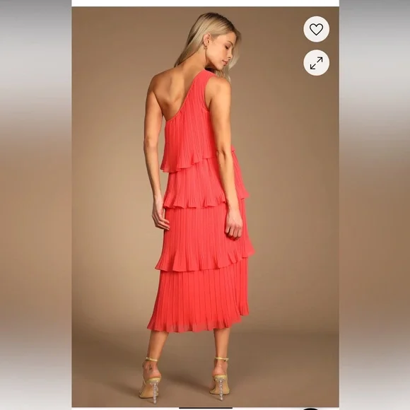 Elegant Coral One-Shoulder Dress - Picture 3 of 5